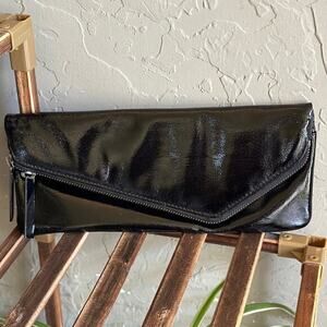 Hobo fold‎ over patent leather shiny clutch bag zipper closure